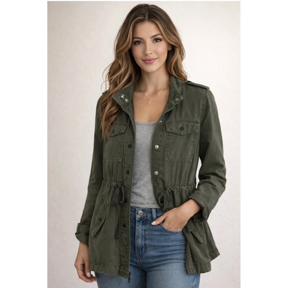 Loft Plus Utility Jacket Women 16 Olive Green Excellent Drawstring Field Jacket